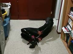 NastyAdult.info presents: Catsuit self bondage hogtie 2