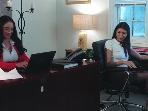 NastyAdult.info presents: Big butt boss spreads legs to ride her coworker on the bed