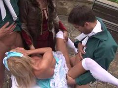 NastyAdult.info presents: Costume porn group sex with hottie outdoors