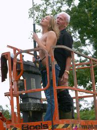 NastyAdult.info presents: Dirty old senior bangs a teenage hottie in his boom lift