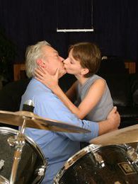 NastyAdult.info presents: Teenie tasting the cumload from a grey old male drummer