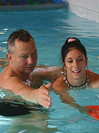 NastyAdult.info presents: Brunette teenage beauty fucked by a horny swim teaching paps