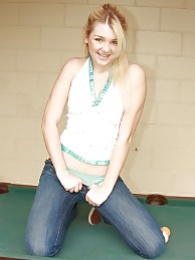 NastyAdult.info presents: Sweet blonde babe spreads shaved pussy on pool table