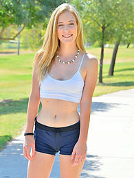 NastyAdult.info presents: Sporty blonde babe Dakota strips her clothes and flaunts her hot body outdoors