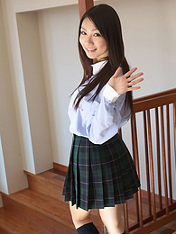 NastyAdult.info presents: Asian schoolgirl Tomoyo Hoshino strips to stockings and poses outdoors